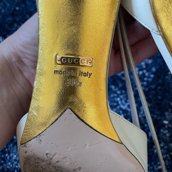Gucci White GG Crystal Bamboo Unia Heels 8.5